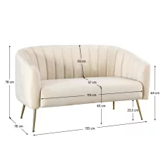   Design kétszemélyes kanapé, bézs Velvet szövet/gold króm-arany, BAGY