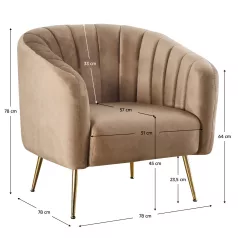 Design fotel, barna Velvet szövet/gold króm-arany, BAGY
