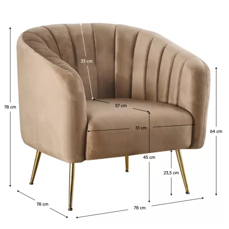 Design fotel, barna Velvet szövet/gold króm-arany, BAGY