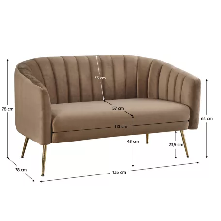 Design kétszemélyes kanapé, barna Velvet szövet/gold króm-arany, BAGY