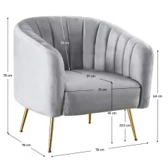 Design fotel, szürke Velvet szövet/gold króm-arany, BAGY