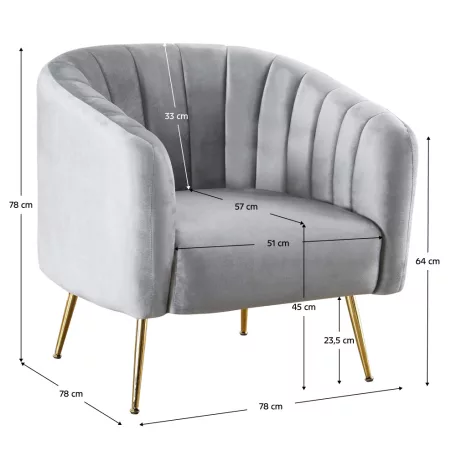 Design fotel, szürke Velvet szövet/gold króm-arany, BAGY