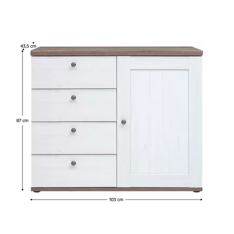 Komód, canyon fenyő/sonoma trüffel tölgy, TEINA KOM4S1D