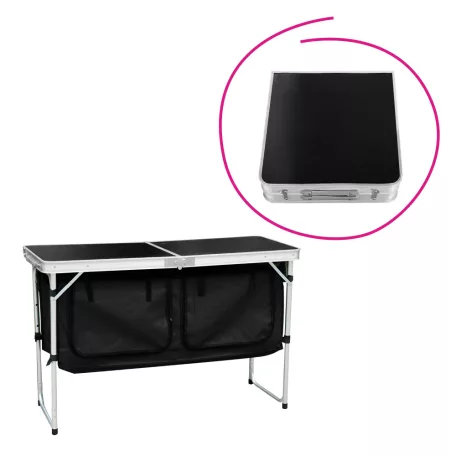 Összecsukható kempingasztal rendszerezővel, 120 cm, alumínium/MDF, KEPI TYP 3