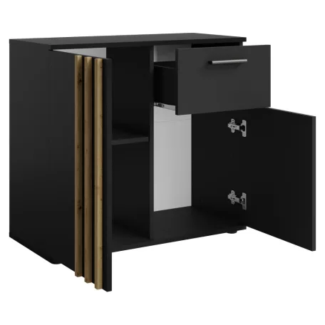 Komód, 2D1S, fekete/artisan tölgy, TOLIS TYP 4