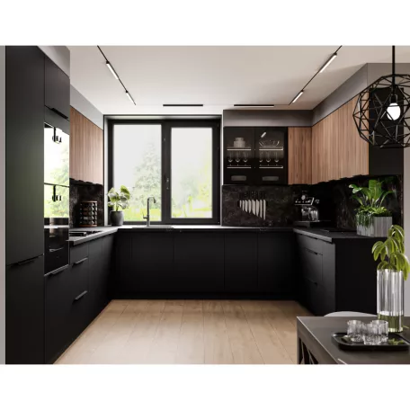 Magas szekrény beépített sütőhöz, fekete/okapi dió, MENZO 60 DP-210 2F