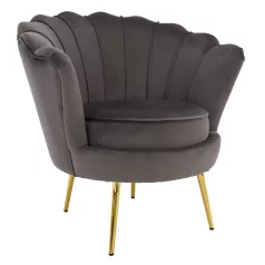   Art-deco stílusú fotel, szürkésbarna Velvet szövet/gold arany króm, NOBLEO