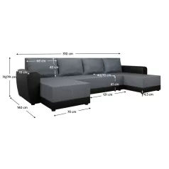 Univerzális ülőgarnitúra, szürke/fekete, DAKAR NEW U