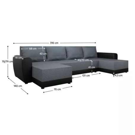 Univerzális ülőgarnitúra, szürke/fekete, DAKAR NEW U