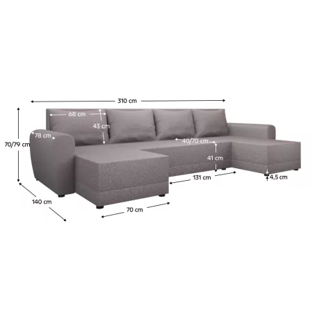 Univerzális ülőgarnitúra, szürkésbézs Taupe, DAKAR NEW U