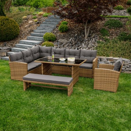 Kerti rattan szett, szürkésbarna/világosbarna, SAGIR