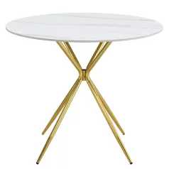   Étkezőasztal, fehér márvány/gold arany króm, átmérő 90 cm, MEKNER