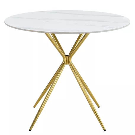 Étkezőasztal, fehér márvány/gold arany króm, átmérő 90 cm, MEKNER