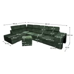 Ülőgarnitúra, smaragdzöld, balos, MALAGA BIG