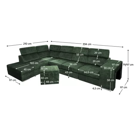 Ülőgarnitúra, smaragdzöld, balos, MALAGA BIG