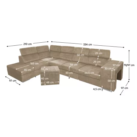 Ülőgarnitúra, bézs, balos, MALAGA BIG