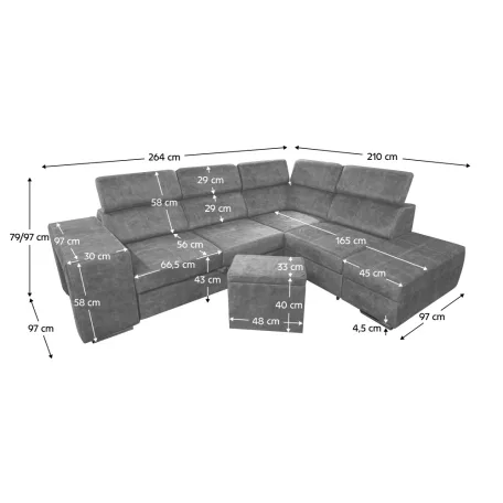 Ülőgarnitúra, szürke, jobbos, MALAGA