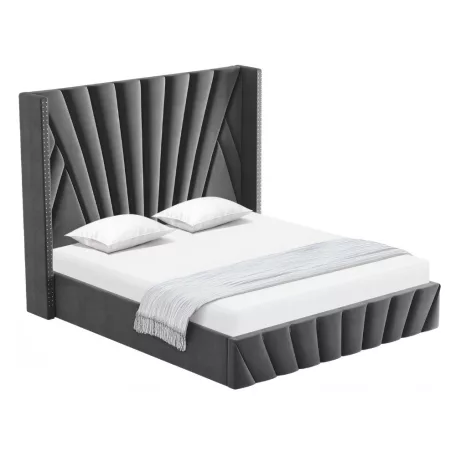 Ágy ráccsal, 180x200, sötétszürke Velvet szövet, PENELOPE