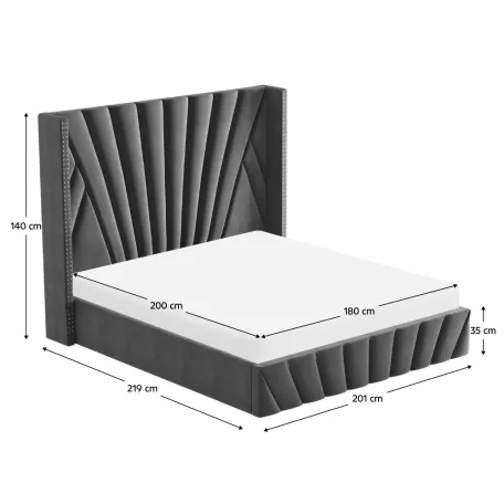 Ágy ráccsal, 180x200, sötétszürke Velvet szövet, PENELOPE