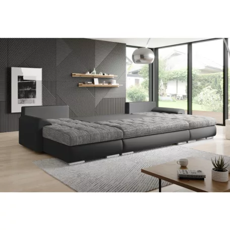 Univerzális ülőgarnitúra, ekobőr fekete/szürke melír, TOLITA U UNI