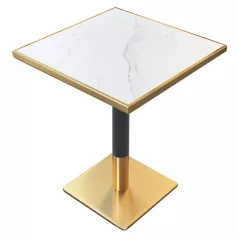   Étkező bisztró asztal, fehér márvány/fekete/arany, 70x70 cm, PRESTON