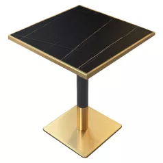   Étkező bisztró asztal, fekete márvány/fekete/arany, 70x70 cm, PRESTON
