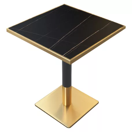 Étkező bisztró asztal, fekete márvány/fekete/arany, 70x70 cm, PRESTON