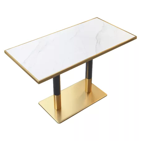 Bisztró asztal, fehér márvány/fekete/arany, 120x70 cm, DARIAN