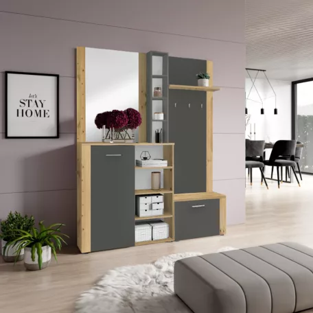 Előszobai készlet, artisan tölgy/grafit, FANDU