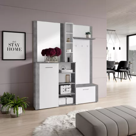 Előszobai készlet, fehér/ beton, FANDU