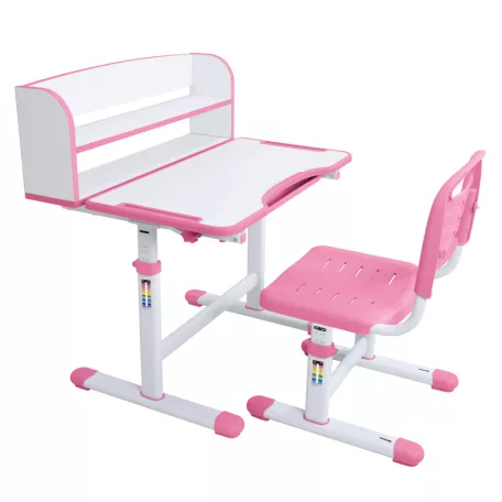 Növekvő íróasztal és szék, rózsaszín/fehér, set ZION