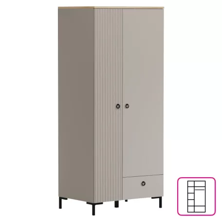 Szekrény, szürkésbarna Taupe/silverjack tölgy, DOMCA 2D1S