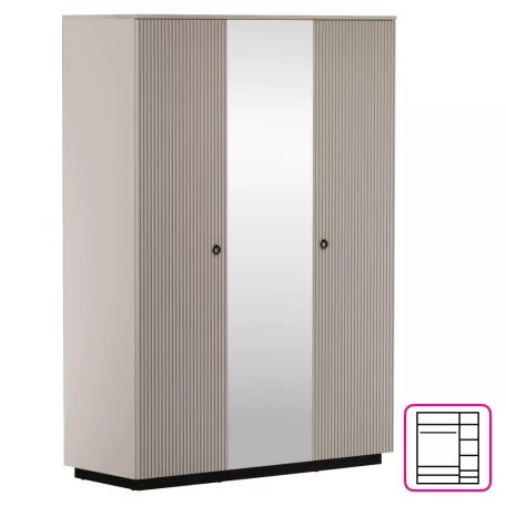 Szekrény tükörrel, szürkésbarna Taupe/silverjack tölgy, DOMCA 3D