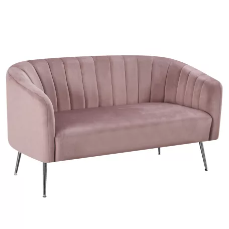 Design kétszemélyes kanapé, rózsaszín Velvet szövet/króm-ezüst, BAGY