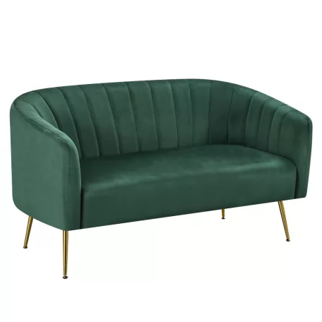 Design kétszemélyes kanapé, sötétzöld Velvet szövet/gold króm-arany, BAGY