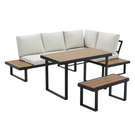 Kerti szett, fekete/krém/tölgy, FLOJD