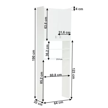 Szekrény a mosógép fölé, fehér, NATALI NEW
