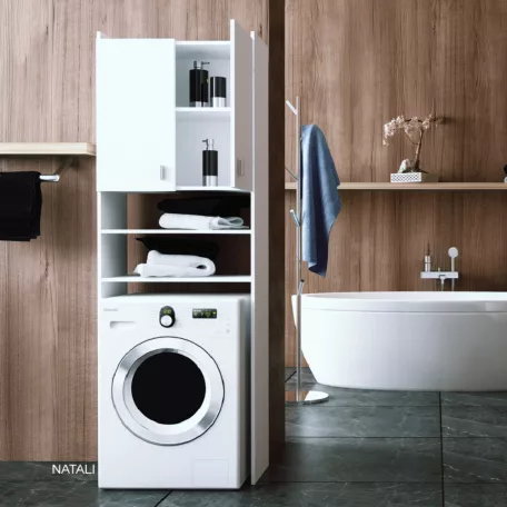 Szekrény a mosógép fölé, fehér, NATALI NEW
