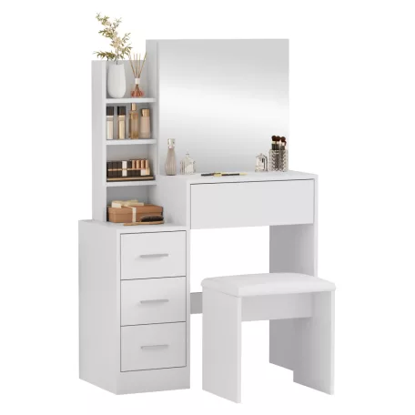 Fésülködőasztal puffal, fehér, RADAS