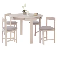   Étkezőgarnitúra 1+4, tömörfa, fehér faminta/szürkésbézs, DOMIO