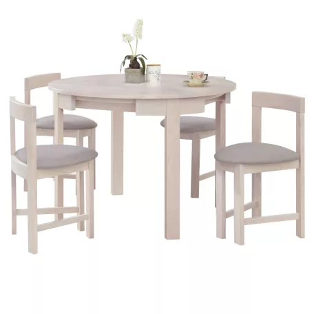 Étkezőgarnitúra 1+4, tömörfa, fehér faminta/szürkésbézs, DOMIO