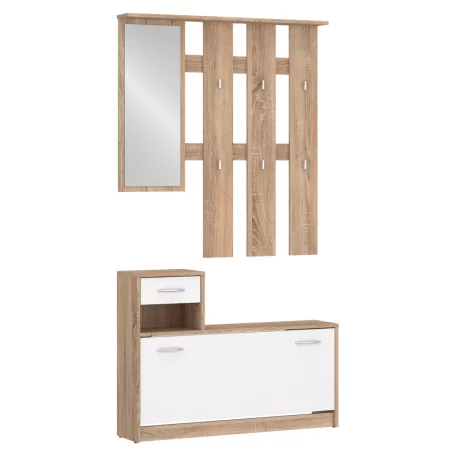 Előszobabútor összeállítás, sonoma tölgy/fehér, VIRA-MECKI NEW