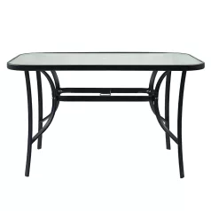 Étkezőasztal, fekete acél/edzett üveg, DEMAT NEW
