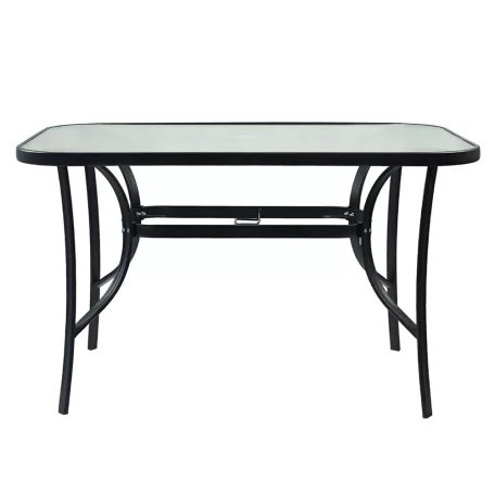 Étkezőasztal, fekete acél/edzett üveg, DEMAT NEW