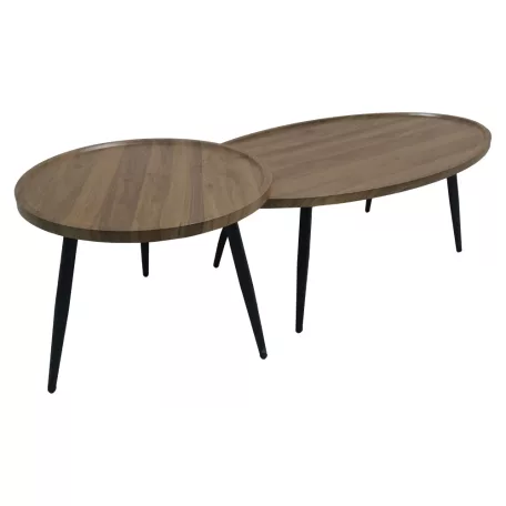 Dohányzóasztalok, 2 db-os szett, tölgy/fekete, SILVIO