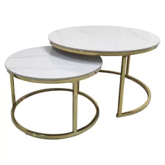   2 darabos dohányzóasztal szett, márvány imitáció/gold króm-arany, DEVNET 3 NEW