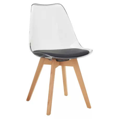 Szék, átlátszó fekete, akril/ekobőr/bükk, BALI 3 NEW