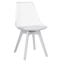 Szék, átlátszó fehér, akril/ekobőr/fehér, BALI 3 NEW