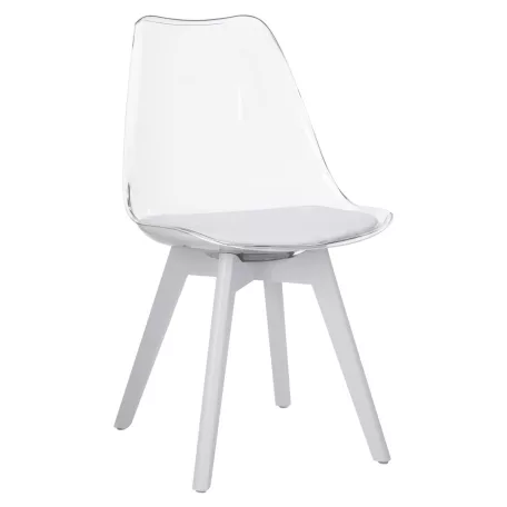 Szék, átlátszó fehér, akril/ekobőr/fehér, BALI 3 NEW