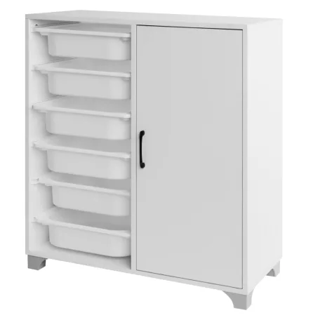 Polcállvány/szekrény tárolódobozokkal, fehér, VELTO